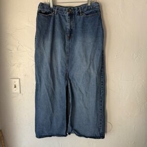 Khaki Sport Denim Jean Skirt Y2k Size 12 Midi Blue‎ Wash Western Cottage